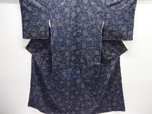 アンティーク　花唐草模様織り出し手織り紬着物